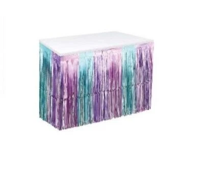 Lavender Blue Pink Metallic Table Skirt Decor Happy Birthday Party Celebration - Image 1 of 4