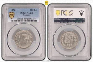 ROMANIA 100 LEI AU COIN 1936 YEAR KM#54 CAROL II PCGS GRADING AU58 - Picture 1 of 1