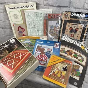 Lote De 9 Vtg Bordados Manualidades Kits Técnica Acolchado DImensions Punto Cruz - Picture 1 of 5
