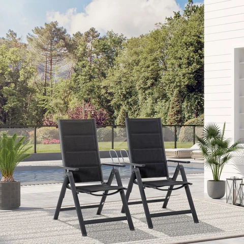 2 Pcs Patio Padded Reclining Folding Chairs with 7-Level Backrest Cover
