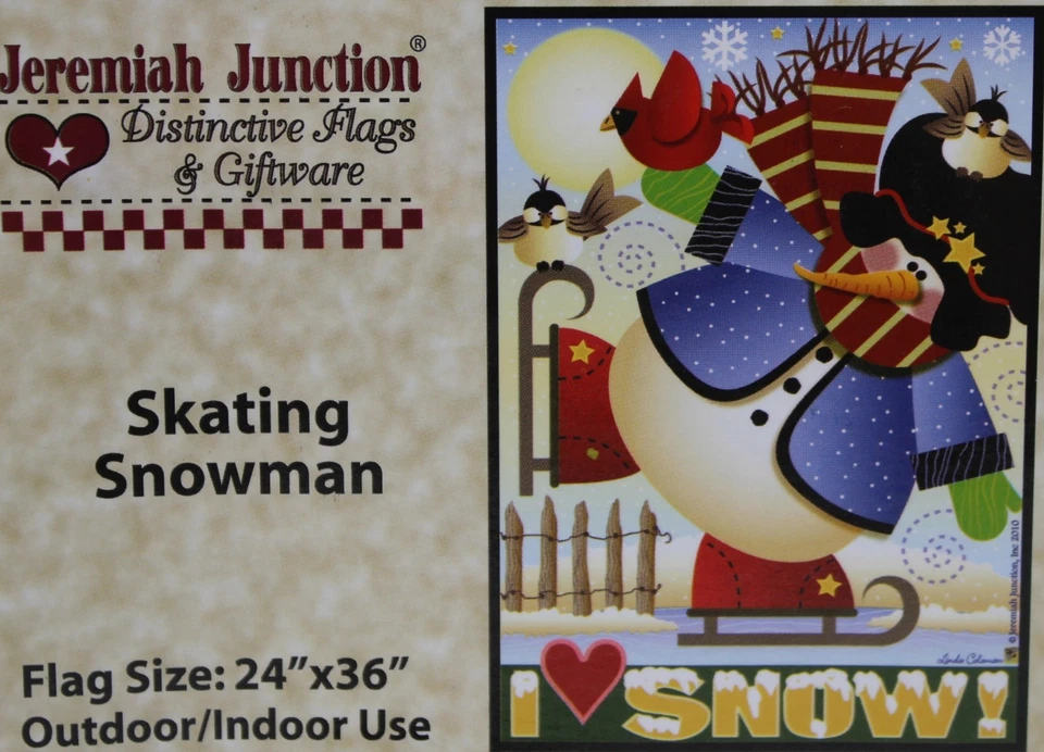 Jeremiah Junction Navidad Patinaje Muñeco de Nieve Me encanta Bandera de Nieve 24x36 Foto 1 de 1