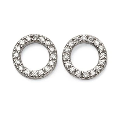 Zircone Cerchio Aperto Orecchini a Lobo Argento Sterling 925 Nuovo IN Scatola - Immagine 1 di 3