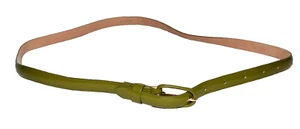 J Crew Olive Green Patent Leather Skinny Buckle Belt Size L Fits 32-38 - Picture 1 of 8