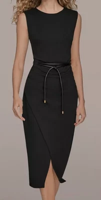 Nuevo con etiquetas Vestido Donna Karan New York Para Mujer Cuello Joya Imitación Envoltura, 10, Negro, $169 Foto 1 de 4