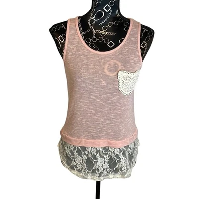 Camiseta sin mangas Papaya rosa con ribete de encaje espalda abierta talla S Foto 1 de 4