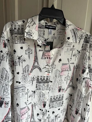 NWT $69 KARL LAGERFELD Paris Polyester Blouse Size MED - Image 1 of 4