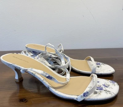 Sandalias de tacón Reformation Carina Kitten talla 7,5 lona floral hoco formal SIN USAR Foto 1 de 4