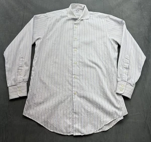 Brooks Brothers 1818 Blue White Striped Shirt Mens 15.5 34 Button Up Woven Italy - Picture 1 of 7