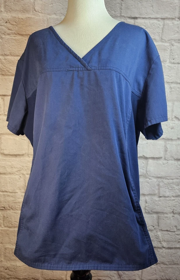 Cherokee Flexibles Womens Scrub Top Blue Size 2XL Side Stretch Panels 2 Pockets - Image 1 of 4