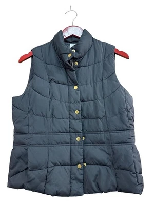 Chaleco acolchado Crown & Ivy Petite negro dorado cierre de botones PL Foto 1 de 4