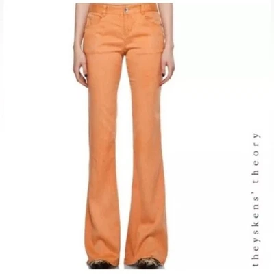 Pantalones de pierna acampanada Theyskens' Theory mezcla de seda talla 28 Peach Smoke tiro medio Foto 1 de 4
