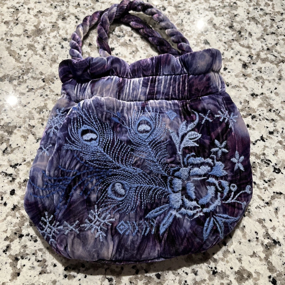 Johnny Was Embroidered Velvet Tote Purple and Blue Floral - Image 1 of 4