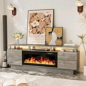 Luxury Gray 70" TV Stand With Fire & Lights – Makes Any Room Look Like a Castle - Picture 1 of 7