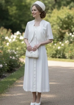 Vestido Chaqueta Bolero Vintage Marfil Botón Frontal Talla 8 Años 60 Retro Inspirado Años 90 Boda Foto 1 de 4