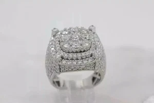 2.50 Ct Real Moissanite 14K White Gold Plated Men's Cluster Pinky Wedding Ring - Picture 1 of 8