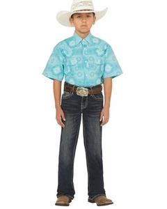 Rock & Roll Denim Boys' Hooey By And Dark Wash Barbed Revolver Straight Stretch - Picture 1 of 11