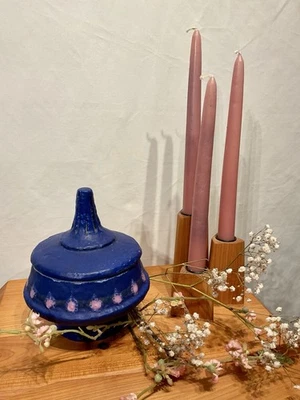 Ruscha Tongefäß Keramik Blau Rosa mit Deckel / Mid-Century Vintage Lidded Pot - Bild 1 von 4
