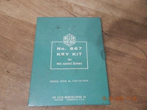 Vintage Allen Head No. 667 Key Kit Hex Socket Screws Metal Tool Box Used - Picture 1 of 3