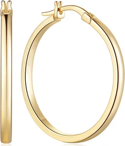 Pendientes de aro de oro de 14K para mujer Pendientes de aro ligeros Ea - Imagen 1 de 12