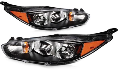 For 2014-18 Ford Fiesta Black Housing Headlamps Headlights Assembly Pair - Image 1 of 4