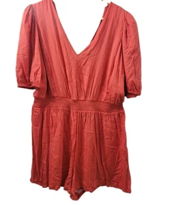 Express Damen Strampler Somcked Waist Shorts Jumpsuit Koralle Gr. XL - Bild 1 von 9