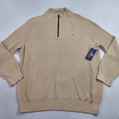Vineyard Vines Suéter XL Tostado Marfil 1/4 Cremallera 1E001755 Algodón Acrílico Logo Para Hombre Foto 1 de 4