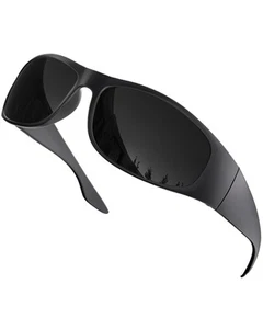 Super Dark Polarized Black Sunglasses | Biker Style Rider | Wrap Around Style... - Bild 1 von 9
