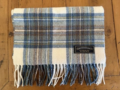 JAMES PRINGLE Weavers Cream & Blue Plaid 100% Pure Wool Scarf Made in Scotland - Image 1 of 3