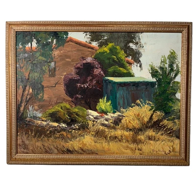 PINTURA AL ÓLEO ANTIGUA EXHIBIDA VINTAGE PAISAJE CALIFORNIA AÑOS 50 EDNA HINDLEY Foto 1 de 4