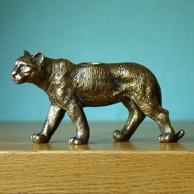 Resin Gold Leopard Taper/Dinner Candle Stick Holder Animal Statue Antique Gift - Image 1 of 4