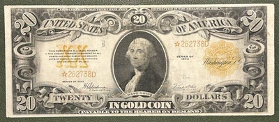Billete estrella certificado oro de $20 de 1922 Fr.1187* raro - en muy buen estado Foto 1 de 4