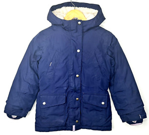 Lands End Kids Jacket Down Filled Sherpa Lined Hooded Grow-A-Long Coat Blue L