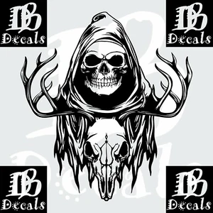 Deer Skull Hunting Buck Grim Reaper Car Truck Window Laptop Vinyl Decal Sticker - Picture 1 of 2