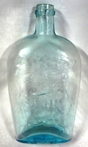 c1860's CIVIL WAR ERA fantastic UNION CLASPED HANDS & EAGLE aqua PINT- PRISTINE! - Picture 1 of 14