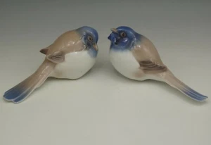BING AND GRONDAHL DENMARK PORCELAIN BIRD FIGURINES PAIR 1633 AND 1639 TITMOUSE - Picture 1 of 6