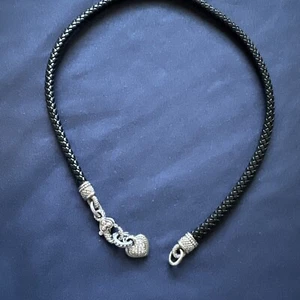 JUDITH RIPKA White Gold Diamonds 18k Heart Clasp Pendant Weave Cord Necklace 16" - Picture 1 of 22