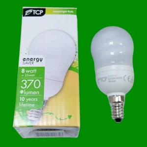 3x 8W (=35W) TCP CFL Globe Energy Saver SES E14 2700K Warm White Light Bulb Lamp - Picture 1 of 3