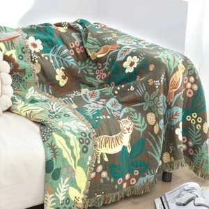 Country Style Tiger Jungle Blanket- Green - Picture 1 of 3