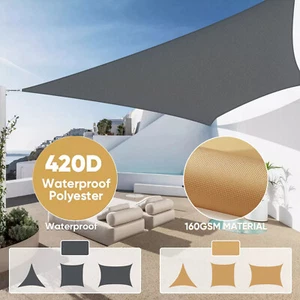 Sonnensegel WASSERDICHT Sonnenschutz Windschutz 90% UV-Schutz Dreieck Rechteck - Bild 1 von 27