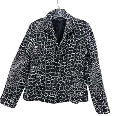 Lafayette 148 Linen Silk Lightweight Jacket Blazer Black White Geometric Size 2 - Image 1 of 4