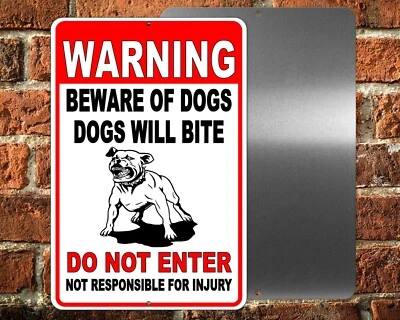 Señal de advertencia cuidado con los perros no entrar perros morderán pitbull de metal SBD027 Foto 1 de 4