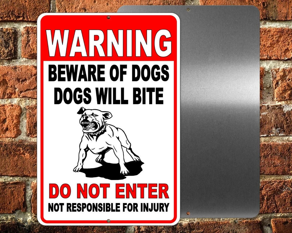 Warning Sign Beware Of Dogs Do Not Enter Dogs Will Bite METAL pitbull SBD027 - Image 1 of 4