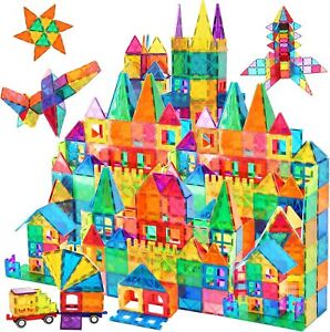 130 Pcs Magna Tiles Clear Colors 3D Set Magnetic Building Toy Magnet Blocks Kids