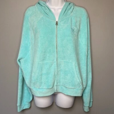 Sudadera con Capucha Victoria's Secret On Point Recortada Aqua Cremallera Completa Terry Talla L Nueva con Etiquetas Foto 1 de 4
