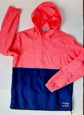 Saucony x Fleet Feet Windbreaker Womens Small Track Anorak Navy Coral Jacket - Image 1 of 4
