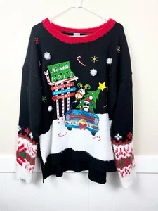 Women's Ugly Christmas Sweater Funny Santa Driving a Car XXL 20 Elf Pom Pom - Picture 1 of 10