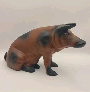 Seltenes antikes sitzendes Sparschwein aus Gusseisen 19. Jahrhundert OOAK bemalt signiert - Bild 1 von 13