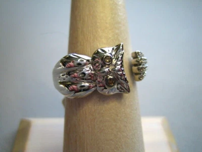 ANILLO BÚHO PLATA ESTERLINA Y DIAMANTES CHAMPÁN - Talla 7 1/4 Foto 1 de 4