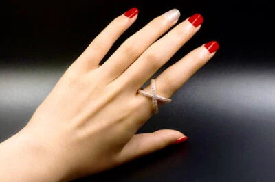 18k Gold Plated Crisscross Ring made w/ Swarovski Crystal Prong-Stone Gorgeous - Image 1 of 4