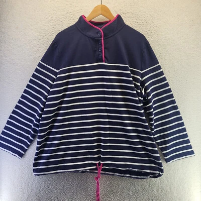 Talbots Sweater Womens 3X Blue White Striped Long Sleeve Henley Grannycore Plus - Image 1 of 4